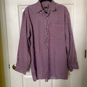 Mens Solemare Dress Shirt, Purple and White Striped, Size Large